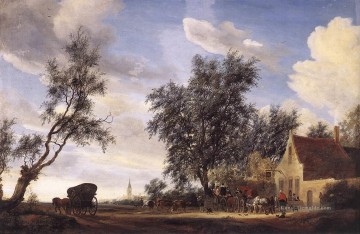 Landschaft auf der Ebene Werke - Halt in einem Inn Landschaft Salomon van Ruysdael